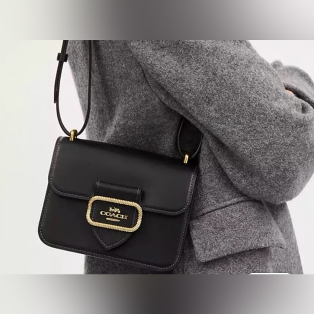 Coach Morgan Square Black Leather Crossbody with Gold Buckle Detail